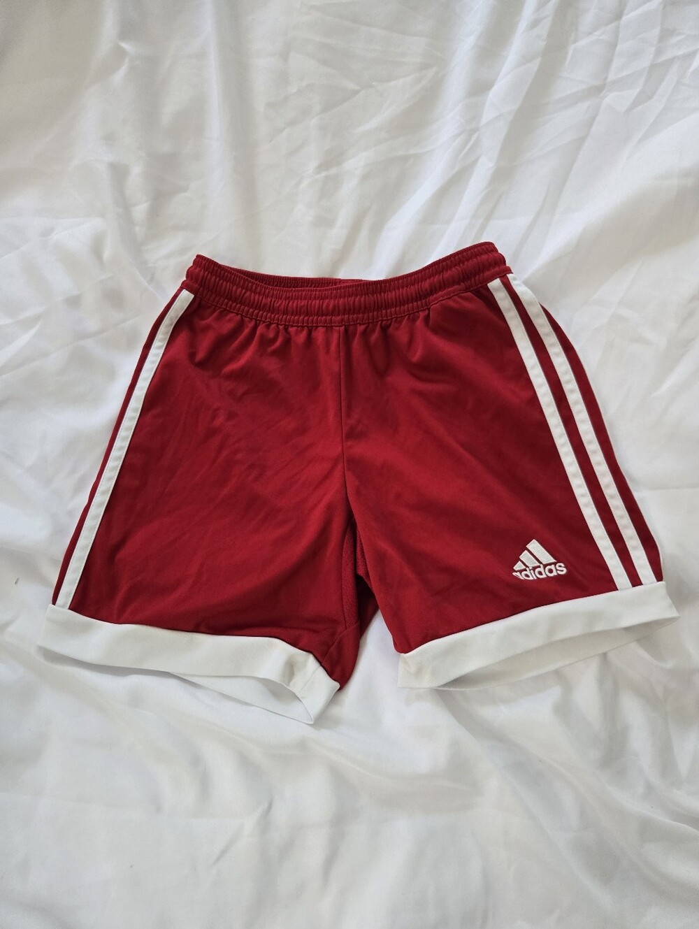 Adidas Boys XS 7-8 Red White 3 Stripe Athletic Soccer Shorts